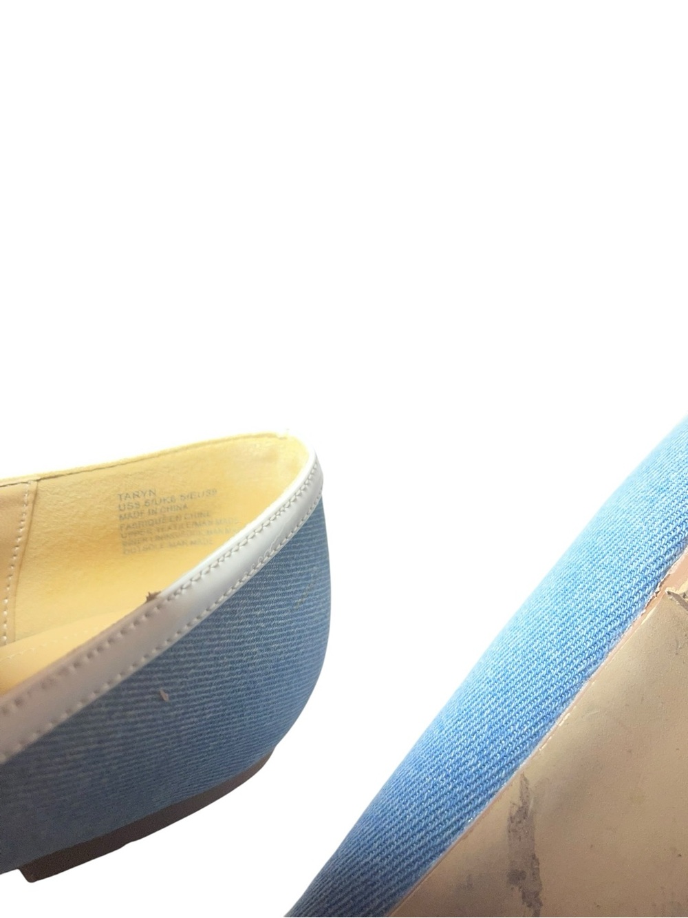 J ferrar Pointed Denim Blue Ballet Flats with White Trim - Picture 5 of 6